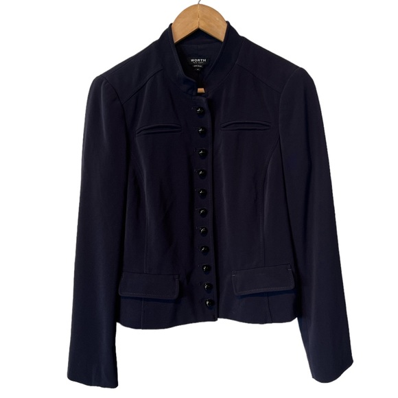 Worth Navy band color bold button detail blazer jacket size 8 - Picture 1 of 4